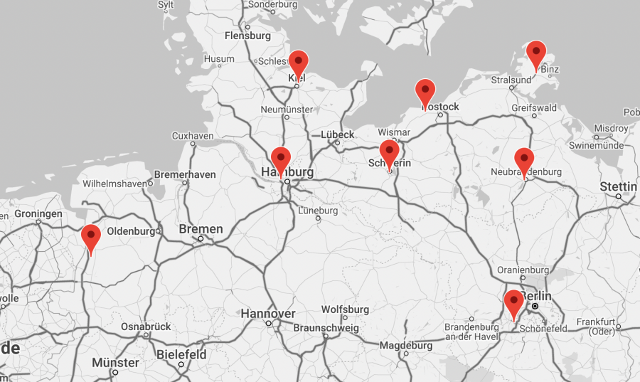 Location map of Merkel Ingenieur Consult branches